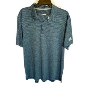Adidas Men’s Golf Shirt Sz XL Blue‎ Gray Striped Short Sleeve Polo Preppy